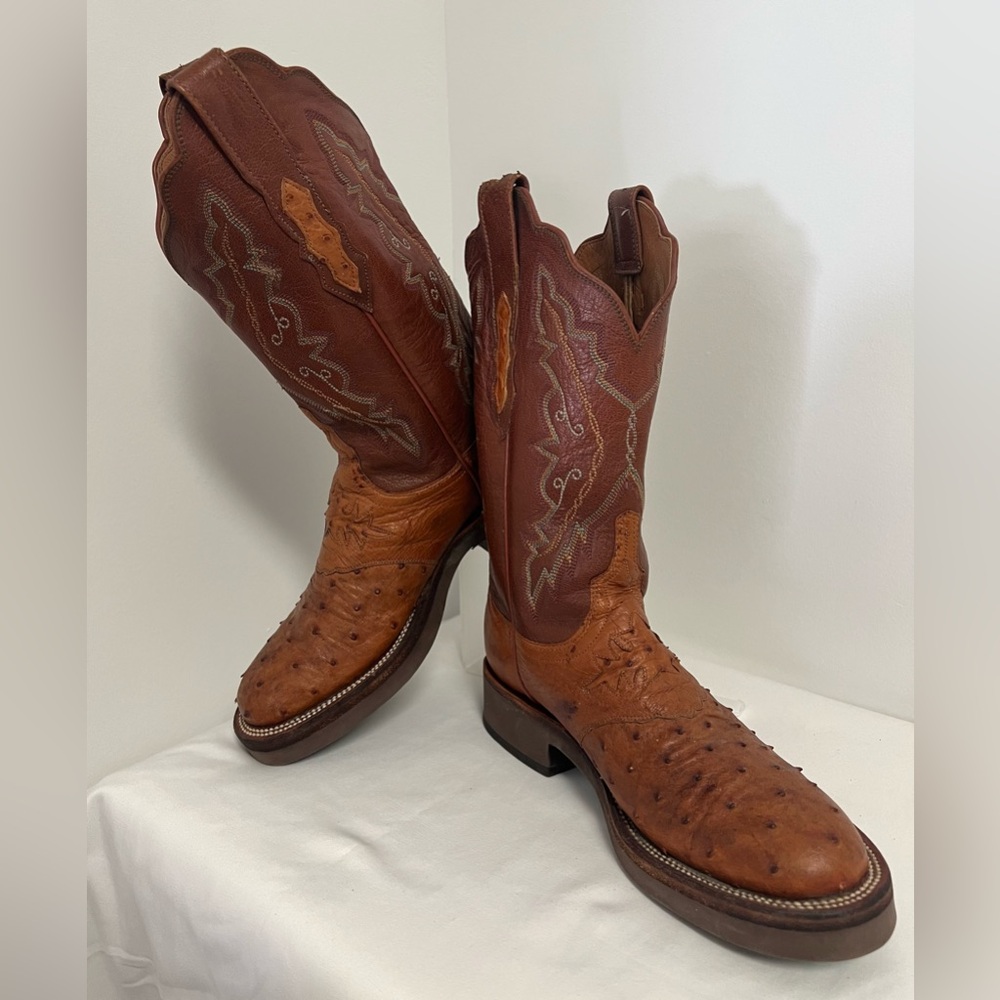 Lucchese 2000 Ostrich Quill Roper Boots Size  6.5 B Cowgirl Crepe